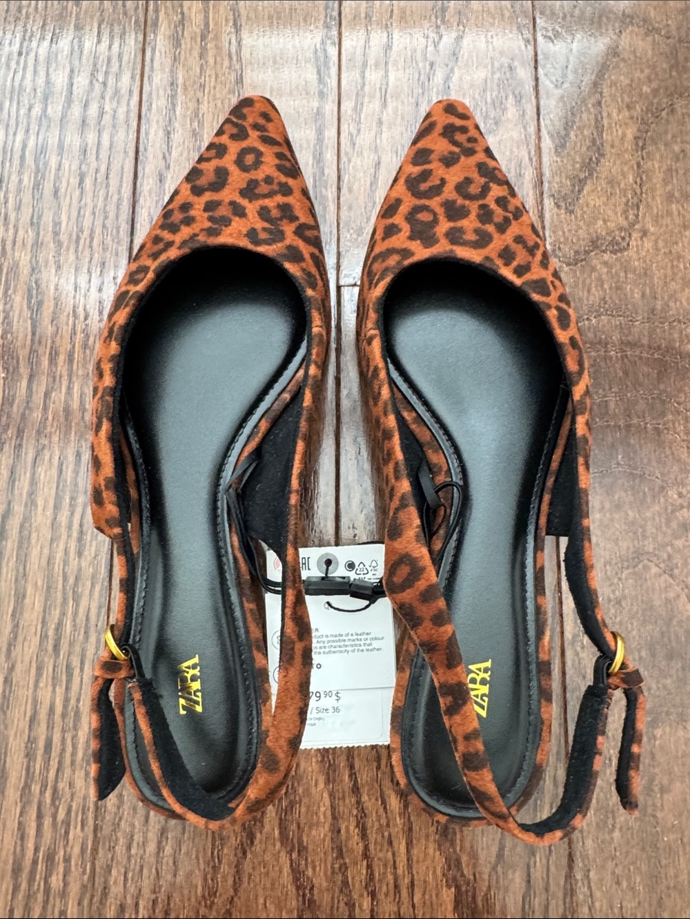 New With Tags Zara Leopard Print Pointed Slingback Flats